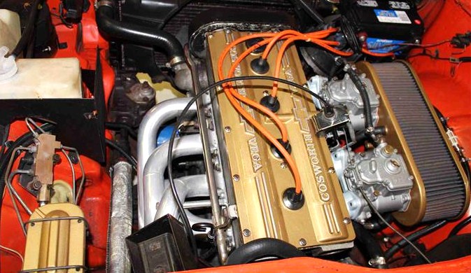 The twin-cam 2-liter engine was hand built in England 