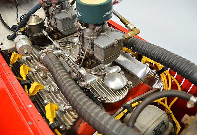 The Kurtis-Kraft Midget is powered by a 60-horsepower Ford flathead V8