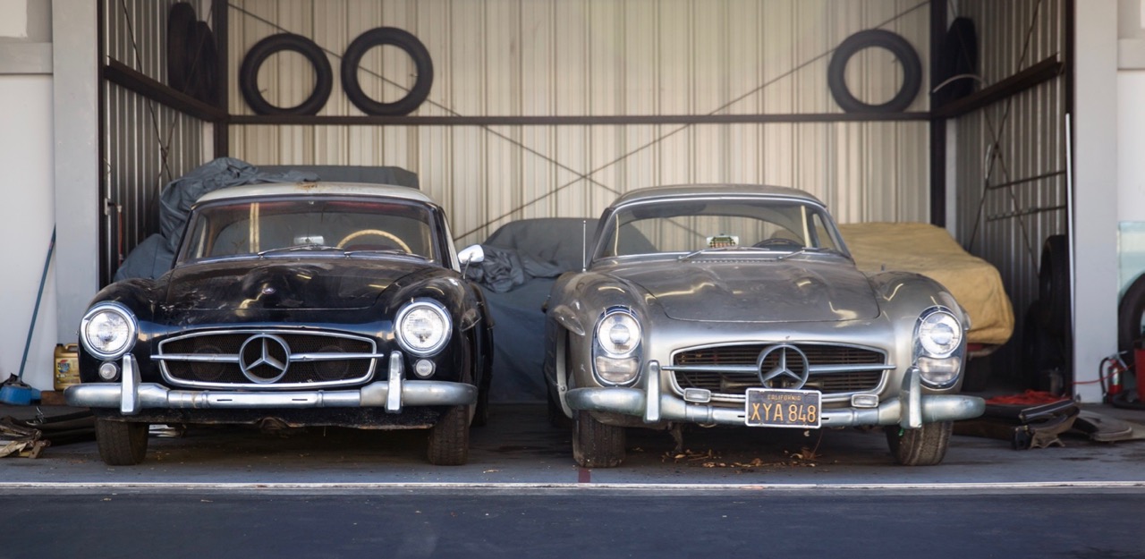 His-and-hers Mercedes were found in a garage | Gooding & Co. photo by Mike Maez