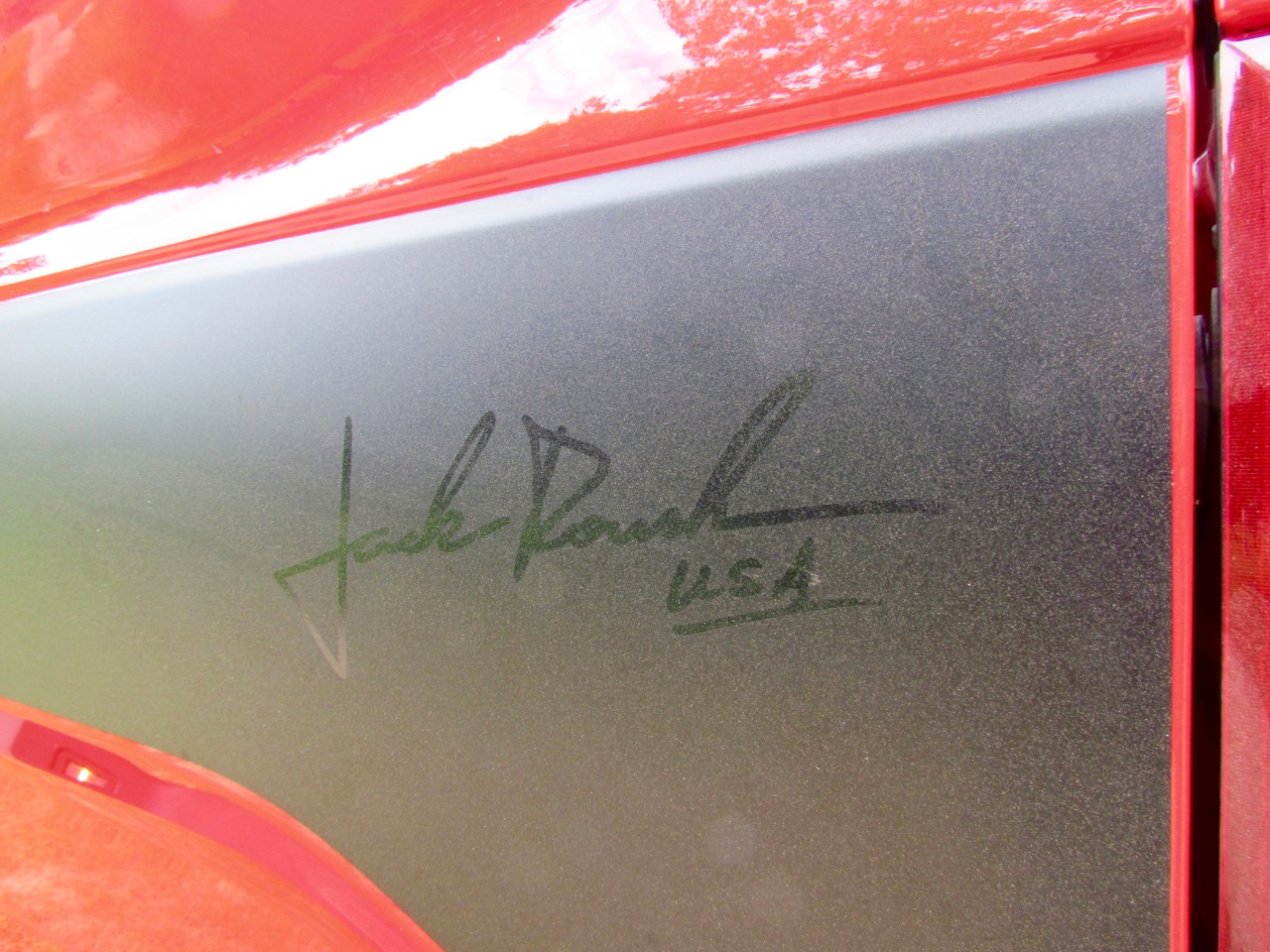 Jack Roush's signature on the truck's tailgate