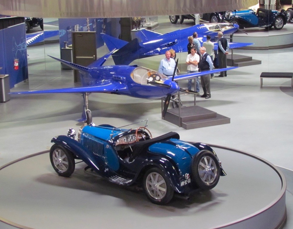 Bugatti cars and P100 airplane at the Mullin museum