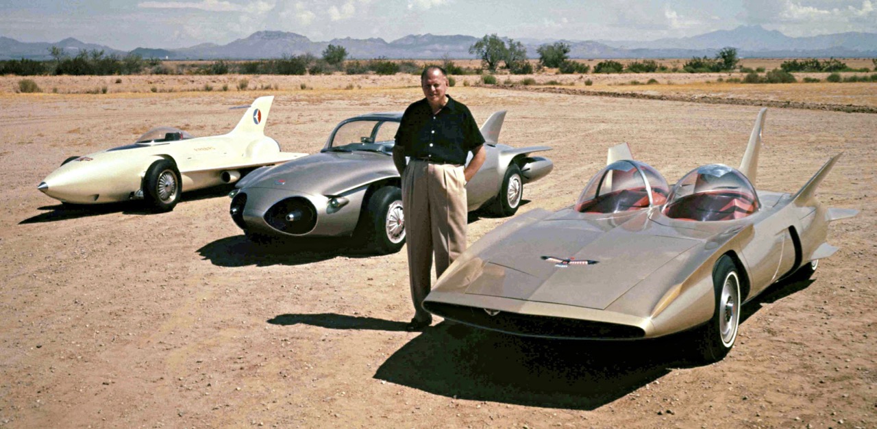 Harley Earl and the GM Firebird cars at the Arizona Proving Grounds | GM photo