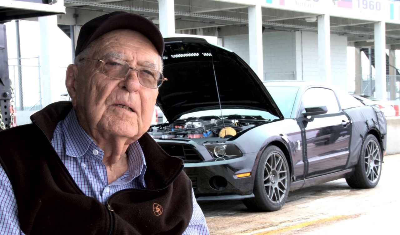 Carroll Shelby and the Shelby GT500 Mustang prototype he'd just driven | Ford photo