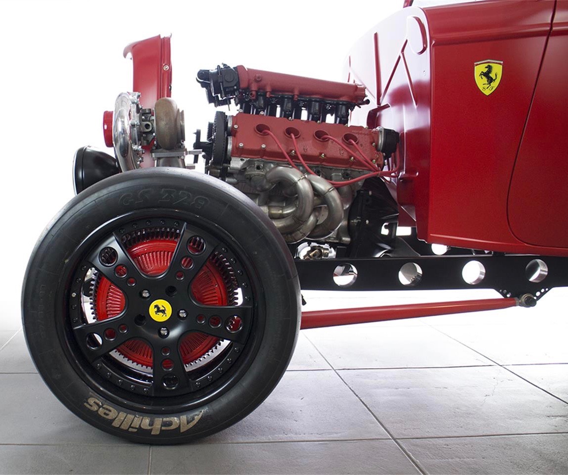 3.0-liter Ferrari V8 has twin-turbochargers up front