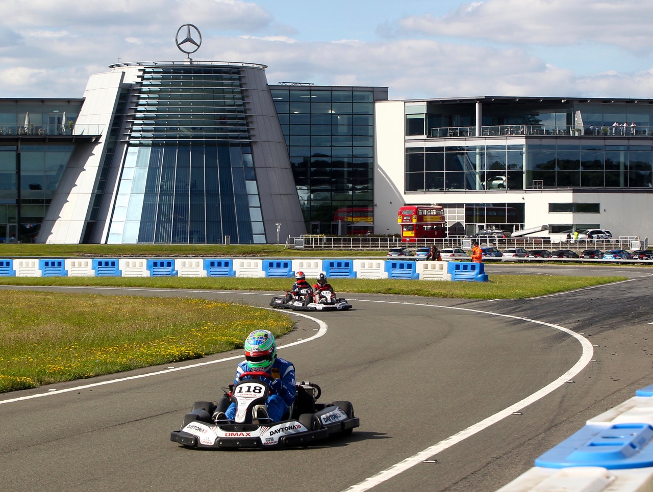 Go-karts on the track at UK Mercedes-Benz World