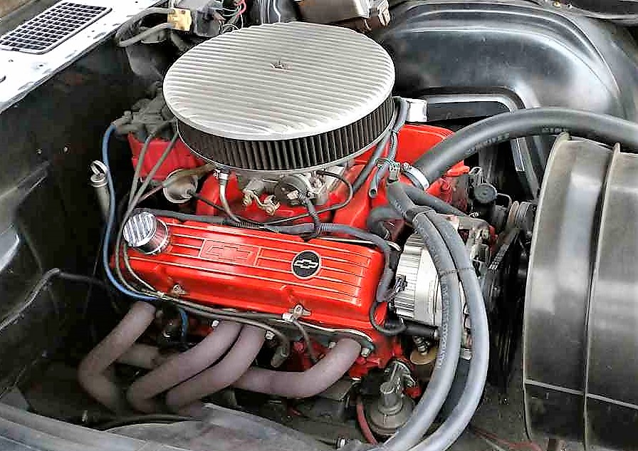 A 383 cid stroker V8 replaces the Chevy's original 350