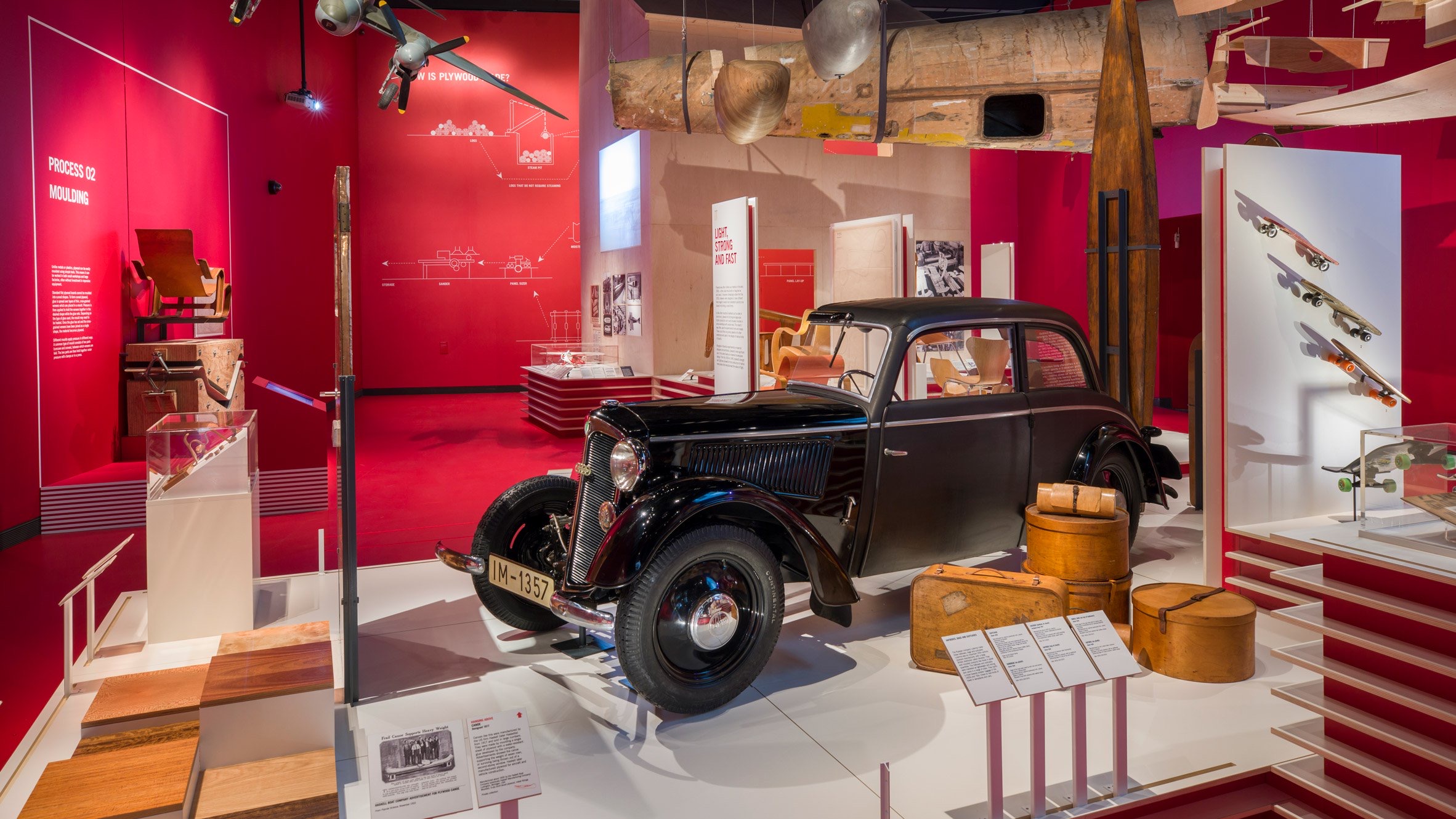 A 1937 DKW F7 cutaway is part of the plywood exhibit at the Victoria and Albert Museum | V&A Museum photos