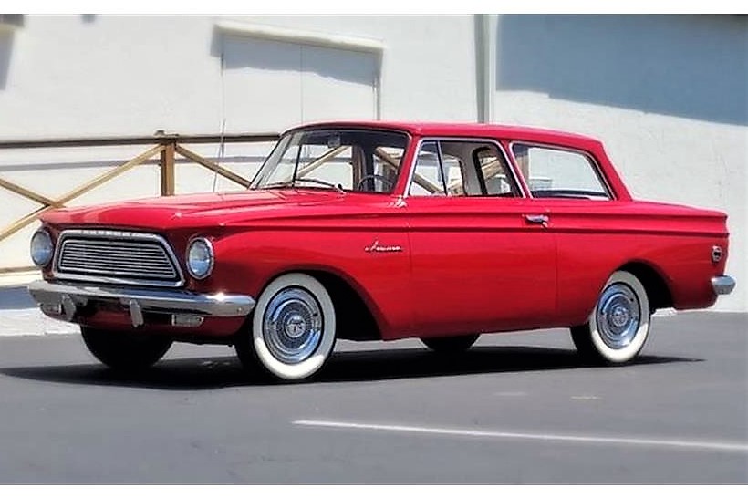 The Rambler American has been repainted in a fiery shade of red