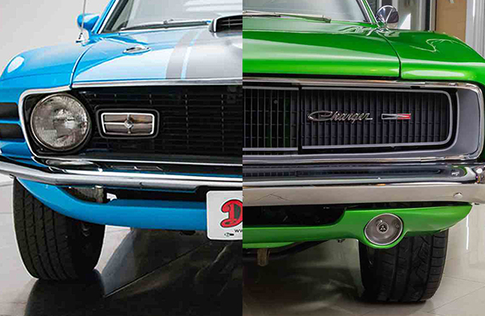 The Ford Mustang (left) and Dodge Charger tied in a ClassicCars.com state-by-state comparison of the United States' favorite muscle cars based on search data. | ClassicCars.com photos