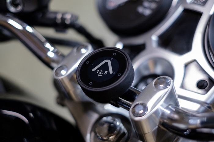 The Moto designed by Beeline is a simplified navigation device made for motorcyclists. | Kickstarter photo