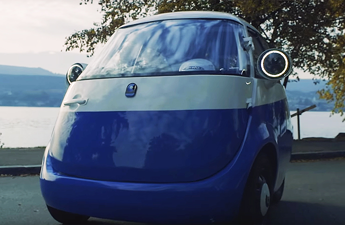 Two brothers from Switzerland in 2016 presented an electric city car whose design was inspired by the iconic Isetta -- right down to the front-mounted door. Called the Microlino, the car is the result of Oliver and Merlin Ouboter's desire to free up space in cities and promote environmentally friendly mobility in a way that's “fun and cool.” | Screenshot
