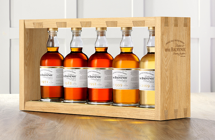 The winning bidder will get these five single-cask malt whiskies in a bespoke frame. | The Balvenie photo