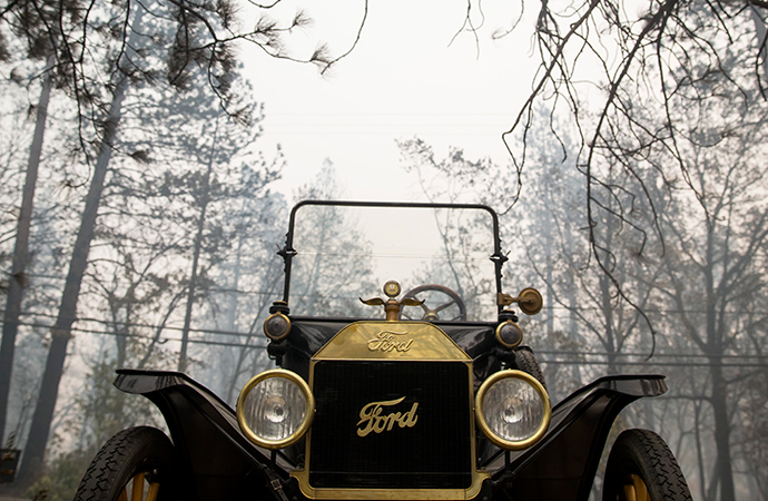 Somehow, Ron Westbrook's 1915 Ford Model T survived a California wildfire and looked little worse for wear. | Erick Thayer photo/The New York Times/Redux