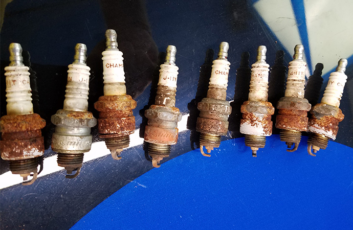VanDamia had to pull the original spark plugs (pictured) to get the car to start. He kept them to show the judges.