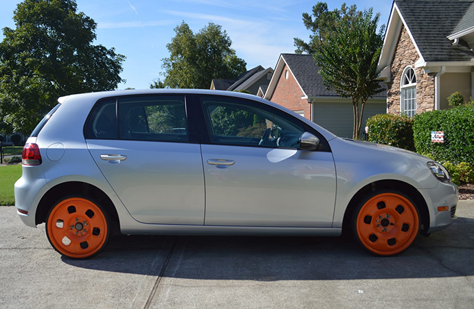 A Volkswagen sits on Guniwheels. The company said the product eliminates the need for jack stands. | Guniwheel photos