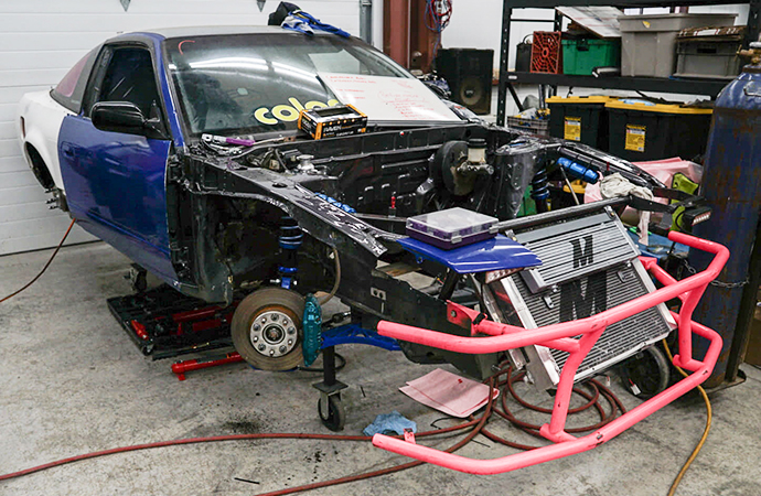 Andrew Schulte had to rebuild his 1993 Nissan 240SX to meet Formula Drift Pro2 standards, but he made some performance upgrades along the way. | Screenshot