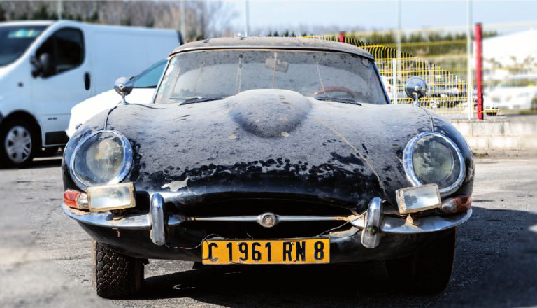 Leclere Motorcars will offer this barn find Jaguar E-type that was used as a daily driver in Africa for 40 years. | Leclere Motorcars photos