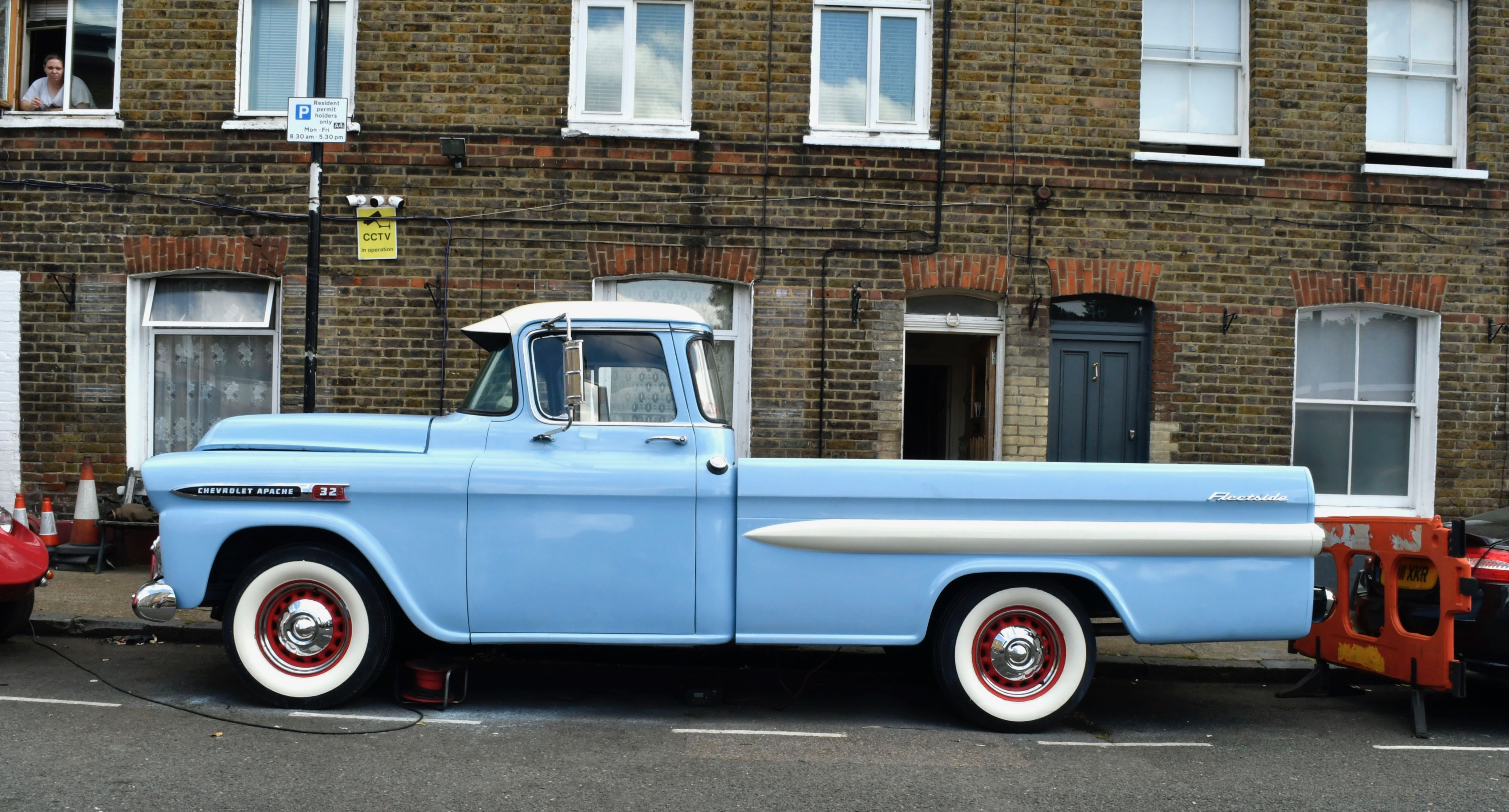 Chevy, ’59 Chevy pickup undergoing restoration, right on a street in London, ClassicCars.com Journal